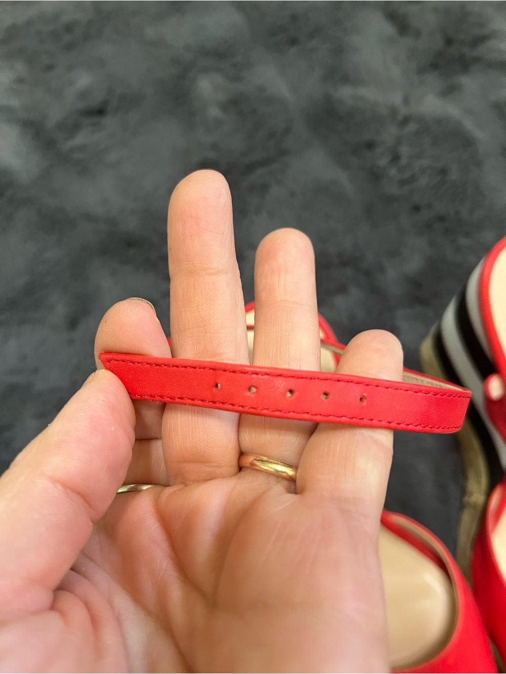 Kate Spade  Red Leather Wedge Sandals with Striped Platform 7.5M - Picture 7 of 14